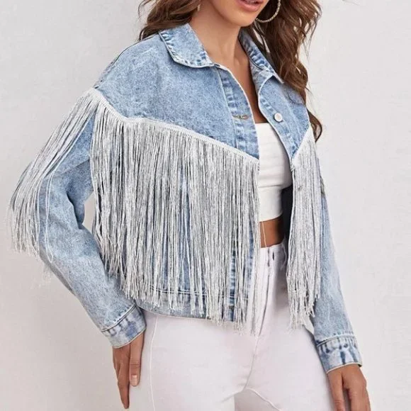Sexy Fringe Trim Denim Jacket - Picture 6 of 11